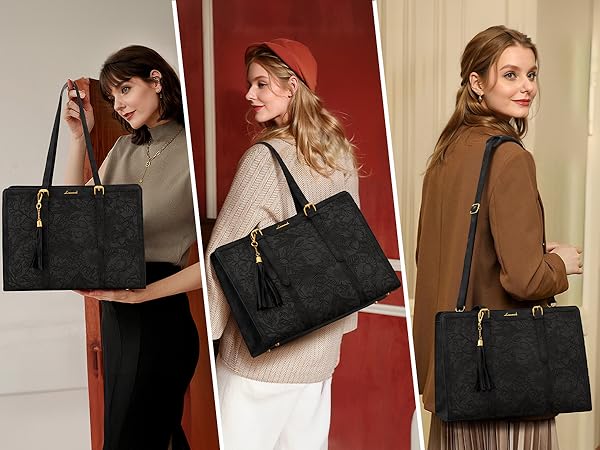 laptop bag tote purses women messenger work leather computer compartment 15.6 inch large handbag