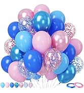 Paready Blue and Pink Balloons Set, 50Pcs Pink and Blue Balloons,12 Inch Pastel Pink Blue Confett...