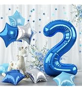 2nd Birthday Balloon for Boys, 40 Inch Balloon Number 2 Dark Blue, Large Foil Mylar Star Two Ball...