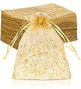 Staruby Organza Gift Bags - 100pcs Gold Sheer Mesh Favor Bags 5x7 Inch Drawstring Jewelry Pouches...