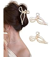 ACECHA 2 Pack Gold Metal Bow Hair Claw Clips for Women, 4.5" Colorful Non-slip Hairclips for Thic...
