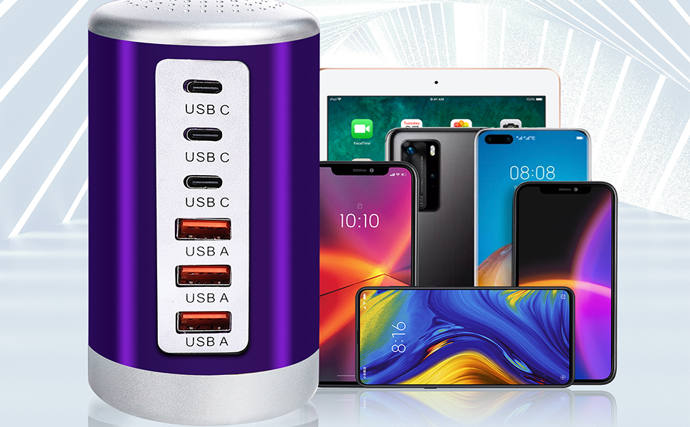 60W USB Charging Station with 6-Port(3 USB-A Port & 3 USB-C Port)