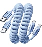 LISEN Coiled USB C Cable, 2 Pack for Android Auto & CarPlay Cable, Short USB A to USB C Cable Com...