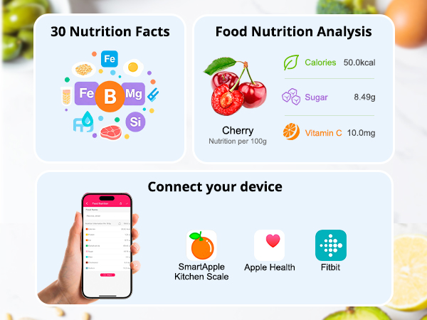nutritional food scales: 30 Nutrition Facts Analysis, Connect to apple health and fitbit