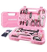 WORKPRO Pink Tool Box, 258PCS Pink Tool Kit for Home, Complete Household Tool Set with Pink Hamme...
