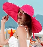 Womens wide brim sun hat extra large floppy hat UV protection beach cap black blue beige rose red