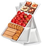 DELLING 16" x 5" Ceramic 3-Section Stackable Serving Tray Set of 3, 3 Compartment Appetizer Servi...
