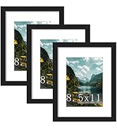 Picrit 8.5x11 Picture Frame 3 Pack, Black Poster Frame, Display Poster 6 x 8 with Mat or 8.5 x 11...