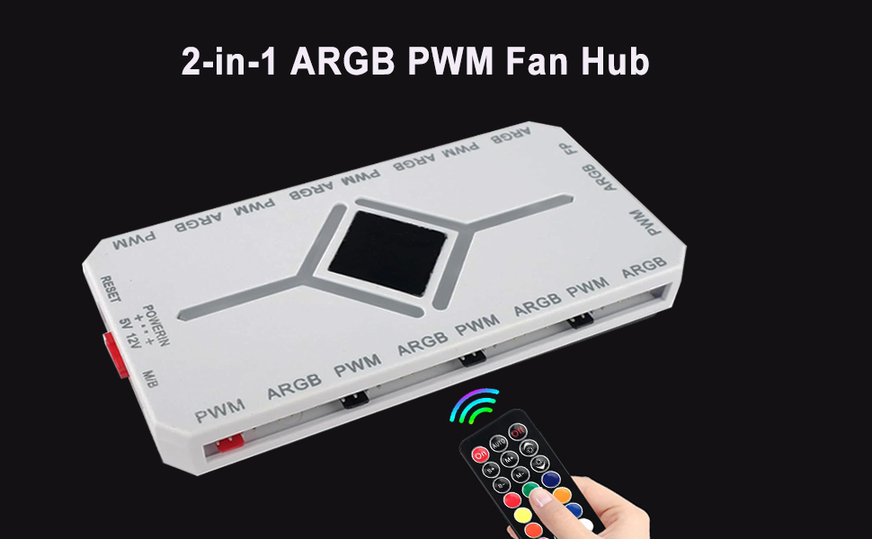 ARGB PWM Fan Hub, Addressable 5V-3PIN 2-in-1 RGB Computer PC Case Fan Hub