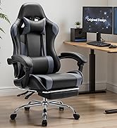 DUMOS Ergonomic Gaming Office Desk Chair with Footrest and Headrest for Adults, PU Leather Video ...