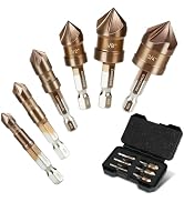 COMOWARE Countersink Drill Bit Set, M35 HSS Chamfer Tool 6 Pcs, 1/4 Inch Hex Shank Chamfer bit, C...