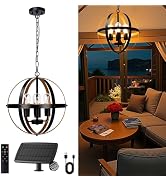 TWINKVILLA Solar Outdoor Chandelier, 4-Light 16" Globe Chandelier Outdoor Waterproof Dimmable Han...