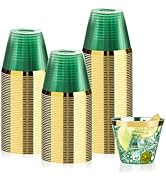 Bestluck 100 Pack 9 oz Green Plastic Cups, Clear Disposable Cups with Gold Rim, Plastic Cocktail ...