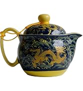 Porcelain Teapot 12oz Chinese Dargon Waves Pattern Stainless Mash Infuser for Loose Tea (Deep Wav...