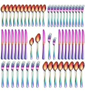 PHILIPALA 60 Piece Rainbow Silverware Set, Stainless Steel Flatware Set for 12 Colorful Cutlery U...