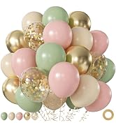 Pink and Green Balloons, 60Pcs 12 Inch Sage Green Pink Sand White Gold Confetti Balloons for Boho...