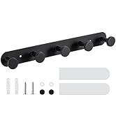 Coat Hooks Wall Mounted, Black Coat Rack with 5 Hooks Adhesive & Screw in Door Hooks Heavy Duty C...