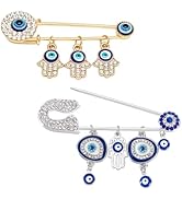 PH PandaHall 2 Styles Evil Eye Brooch Pins, Turkish Hamsa Hand of Blue Evil Eye Charm Rhinestone ...