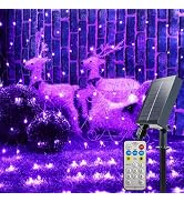 YAOZHOU Solar Christmas Net Lights Outdoor Waterproof, Purple 264Led 9.9Ft*6.6Ft Mesh Lights 8 Mo...