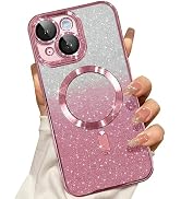 Misscase Compatible with iPhone 14 Magnetic Glitter Case with Camera Lens Protector Full Protecti...