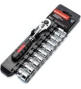 MAXPOWER 11-Piece 1/4-inch Ratcheting Socket Wrench Metric Set 5mm – 14mmQuick Release Reversible...