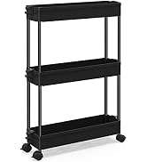 SPACEKEEPER Slim Rolling Storage Cart, Laundry Room Organization, 3 Tier Mobile Shelving Unit Bat...