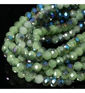 5 Strands 6mm AB Green Color Half Plated Faceted Rondelle Beads, Songxi Glass Beads for Keychain ...