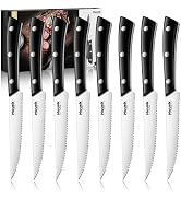 Huusk Steak Knives Set of 8, Sharp Serrated Steak Knives with Full Tang Handle, Japanese Stainles...