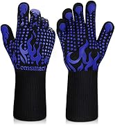Comsmart BBQ Gloves, 1472F Heat Resistant Silicone Non-Slip Oven Mitts, Long Kitchen Gloves Perfe...
