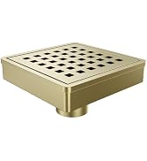 HTOH 4 Inch Gold Shower Drain, Modern 304 Stainless Steel Square Shower Drain for Bathroom, Brush...