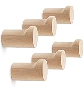 Wood Wall Hooks 6 Pack, Natural Wooden Coat Hooks Wall Mounted, Handmade Rustic Hat Hooks Heavy D...
