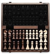 A&A 15" Magnetic Wooden Chess Set, Handmade 3" King Height Staunton Chess Pieces with 2 Extra Que...