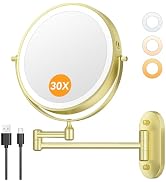 Auxmir 1X/30X Wall Mounted Makeup Mirror with Light, 8" Rechargeable Double-Sided Magnifying Mirr...
