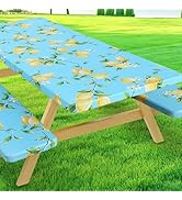 Moosfor Picnic Table Cover with Bench Covers, Elastic Fitted Spandex Tablecloths for 6 Foot Recta...