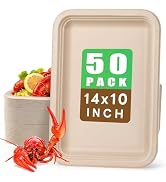 Gezond 50 Pack 14 Inch Disposable Food Trays Eco-friendly Heavy-Duty Large Paper Plates Compostab...