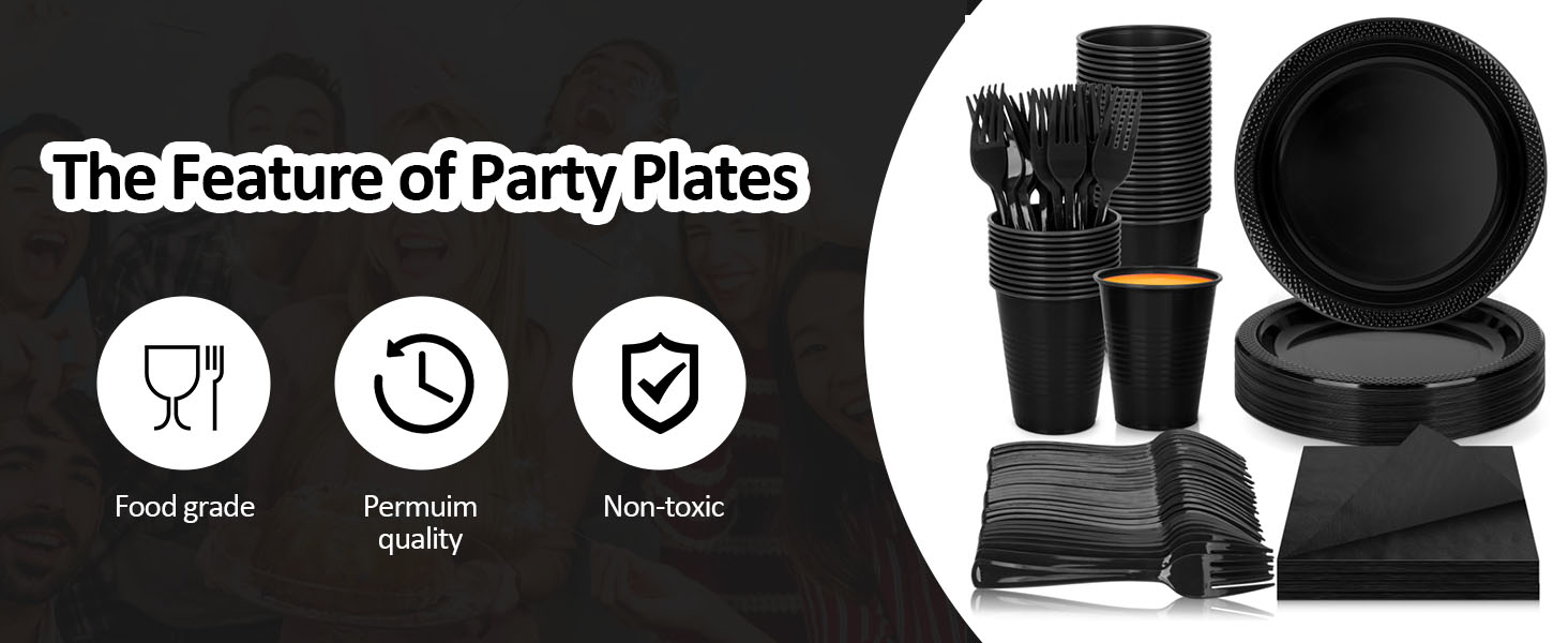 black plastic plates for party