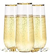 Ciaell 24 Pack Gold Plastic Champagne Flutes - 9 Oz Disposable Champagne Glasses - Stemless Mimos...