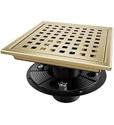 Elefloom Square Shower Drain, Gold Shower Drain 6 inch with Flange and Removeable Grate Cover, AI...