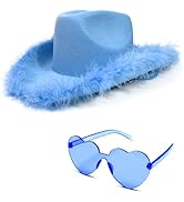 4E's Novelty Cowboy Hat with feathers With Heart Shaped Sunglasses for Women, Cowgirl Hat for Wom...