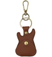 CALFOVERA Brown PU Leather Guitar Pick Holder Case Portable Plectrums Bag Keychain Leather Base P...