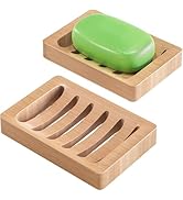 AmazerBath Soap Holder Soap Dish, Bamboo Soap Dish, 2 Pack Wood Bar Soap Holder for Shower, Trays...