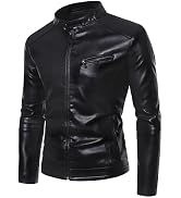 PEGENO Men's Leather Jacket Zipper Pocket Faux Leather Motorcycle Jacket