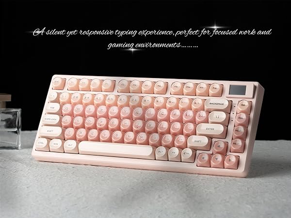 Pink Mechanical Gaming Keyboard 75% with Color Multimedia Display Jelly Keyboard Wired