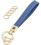OHKYOOT Microfiber Leather Wristlet Keychain,Wrist Keychain Car Key Chain with 5 Key Ring and Ant...