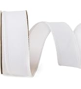 LaRibbons White Linen Wired Ribbon, 1 1/2 Inch x 12 Yard Continuous, Burlap Wired Ribbon for Spri...