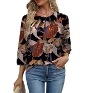 WIHOLL 3/4 Length Sleeve Womens Tops Pleated Front Crew Neck Blouses Dressy Casual Business Casua...