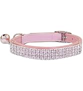 THAIN Rhinestones Cat Dog Collar Soft Velvet Safe Adjustable Collar Bling Diamante with Bells, 8-...