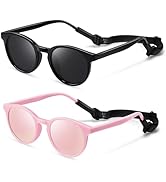 Vcarsian Cute Kids Polarized Sunglasses,Baby Sun Glasses with Strap for Toddler Girls Boys Flexib...