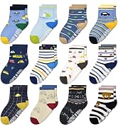 Tphon Non Slip Kids Toddler Socks with Grippers Baby 12 Pairs Anti Skid Socks for Boys Girls 0-7 ...