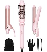 Wavytalk 3 in 1 Curling Wand Set, Multi Curl, Curling Iron Set with Heated Round Brush, Flat Iron...